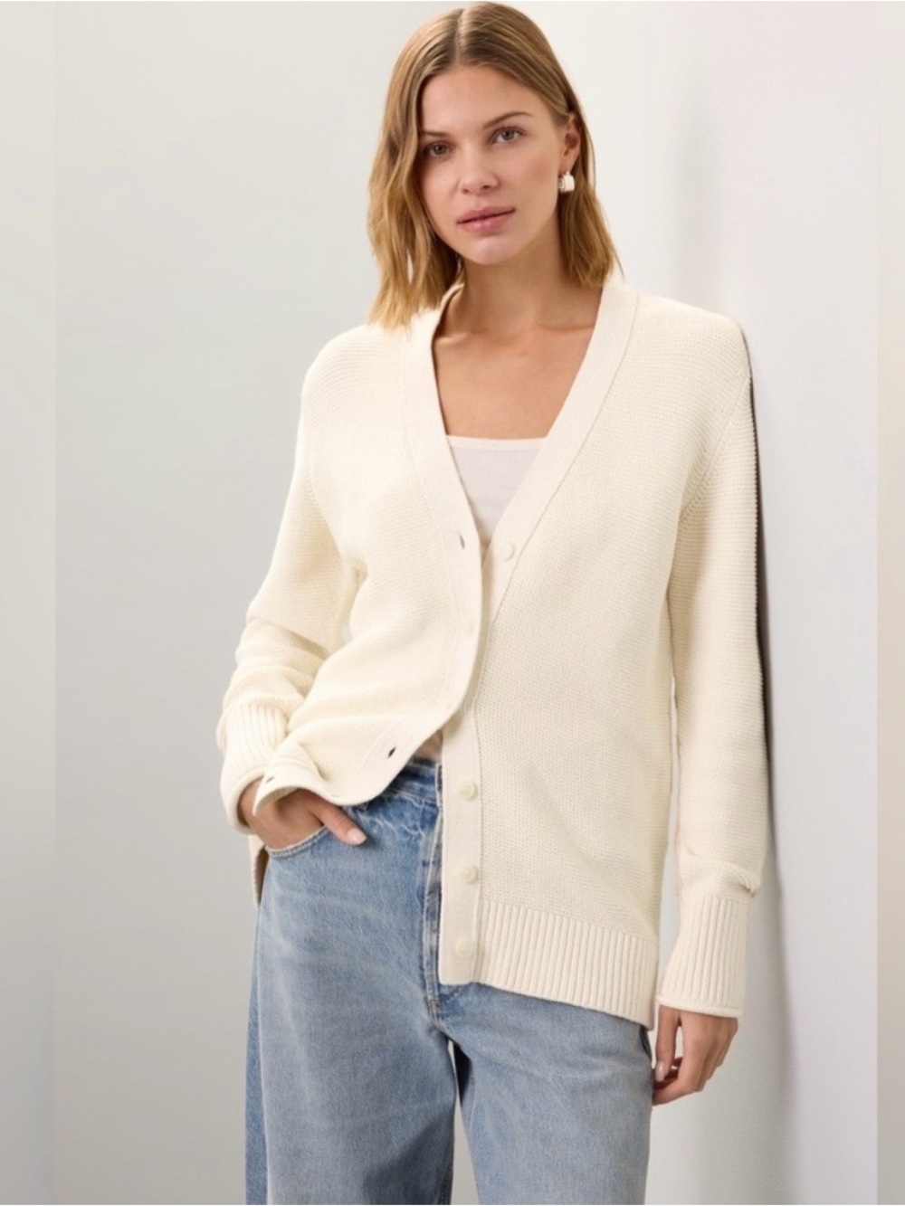 Women's Toccin x RTR 100% Cotton! Cream Button-Up Cardigan Sweater
